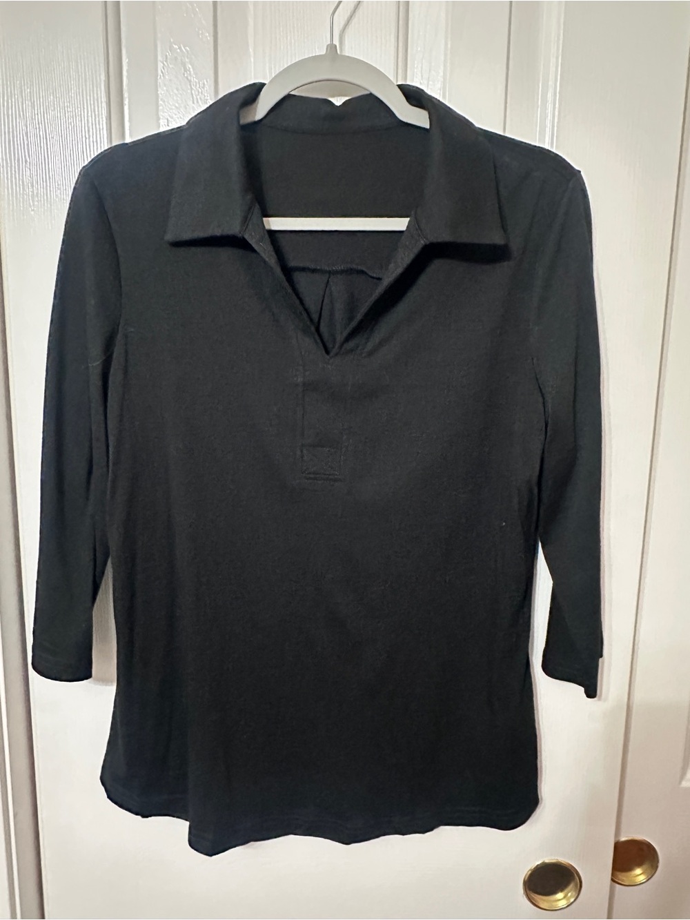Amazon Black Women's Three-Quarter Sleeve Polo Blouse